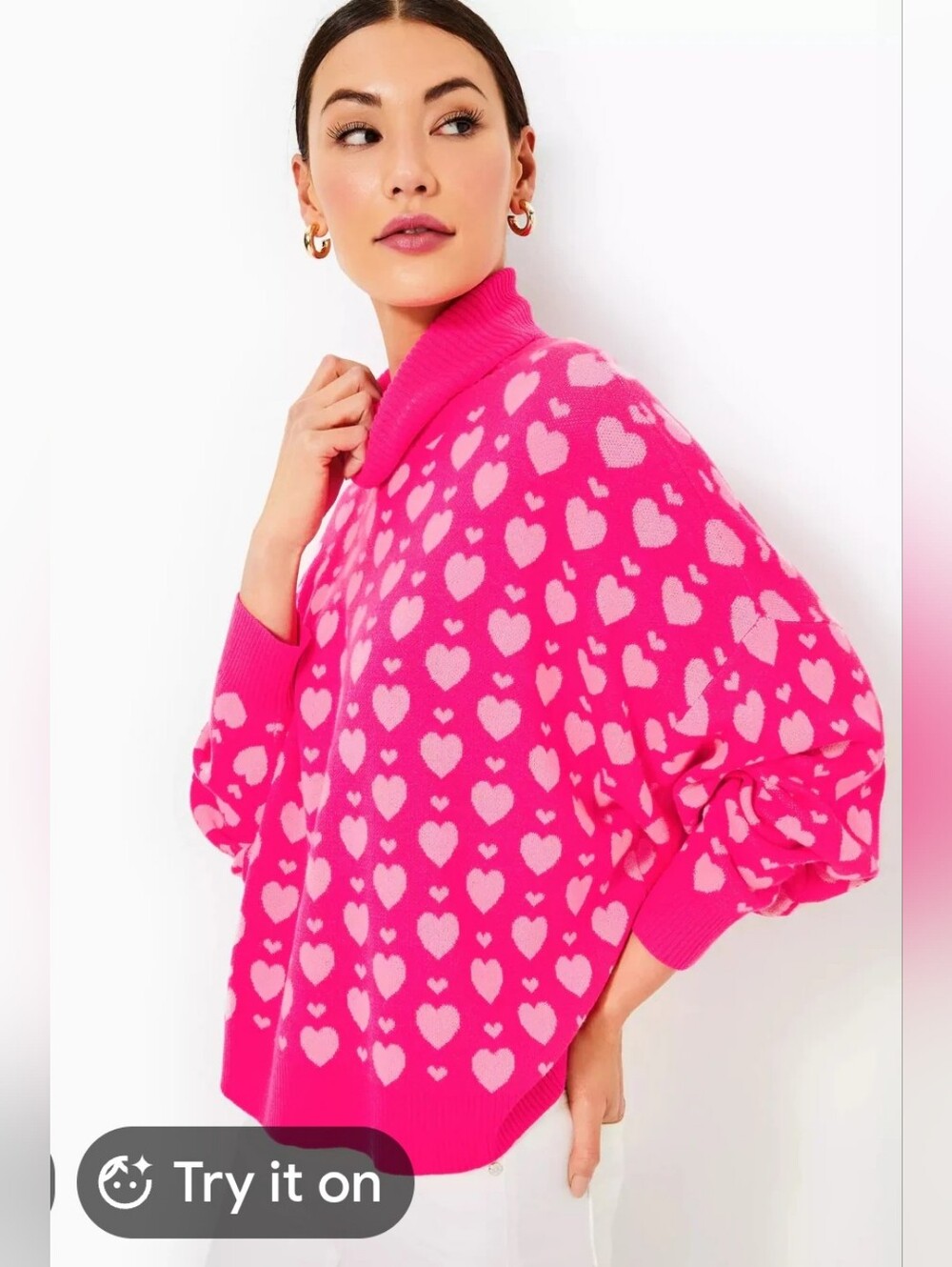 Lilly Pulitzer Liggy Heart-Print Turtleneck Sweater